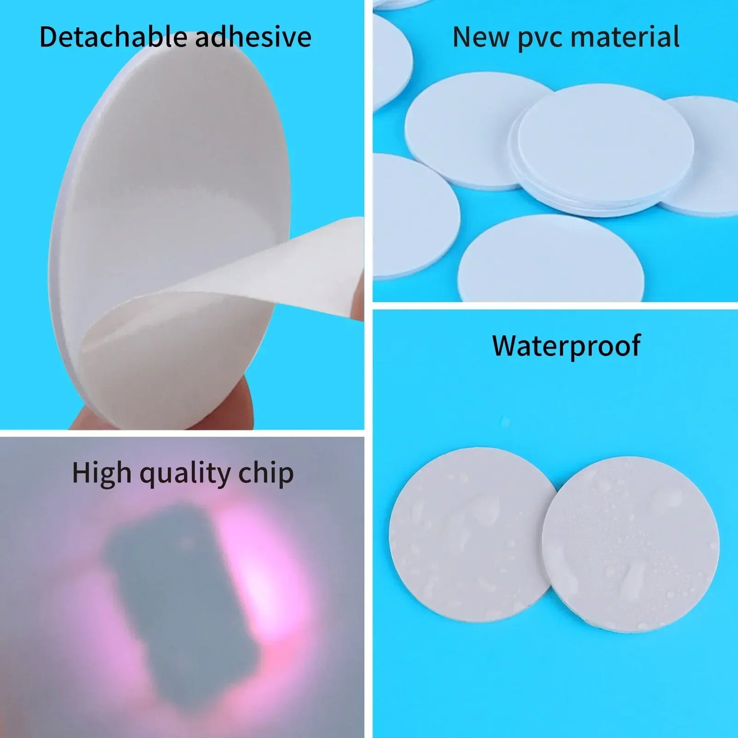 5YOA 20pcs 50pcs 13.56MHz Ntag215 NFC Coins Adhesive Cards Badge Backing 504 Bytes ISO/IEC 14443 A 25mm Waterproof PVC 215 Tag