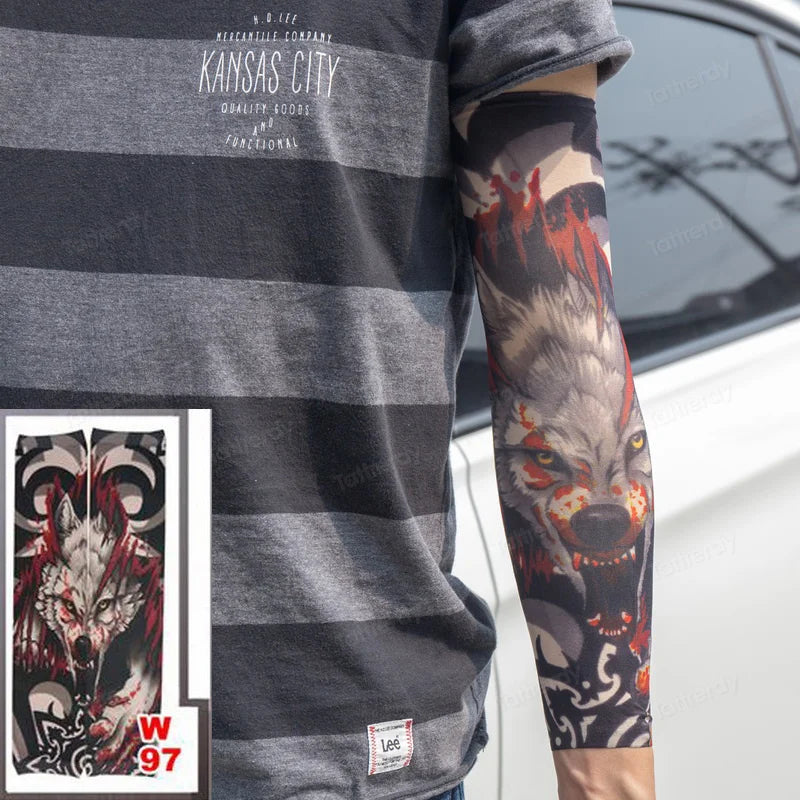 1Pc Unisex Summer Fake Tattoo Arm Sleeves for Men Unisex Women Sunscreen Arm T shirt UV Protection Hip Hop Punk Slip On Tattoo