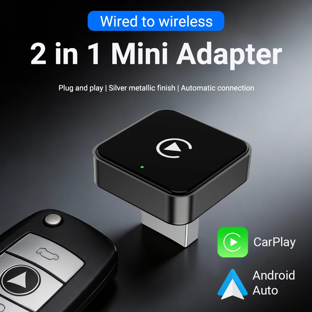 Mini 2 In 1 CarPlay Wireless Adapter, Universal Android Auto Dongle for Car Entertainment System, Portable Lightweight Durable M