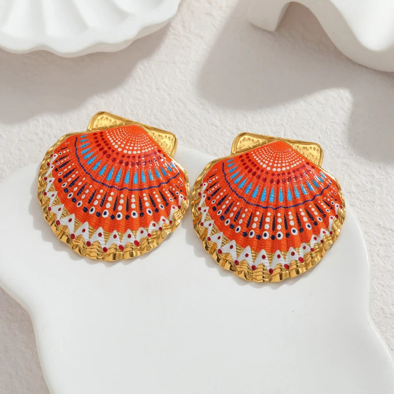 Leo | Metal Painted Shell Earrings Stainless Steel Women Ocean Chic Jewelry Gold High Quality Popular