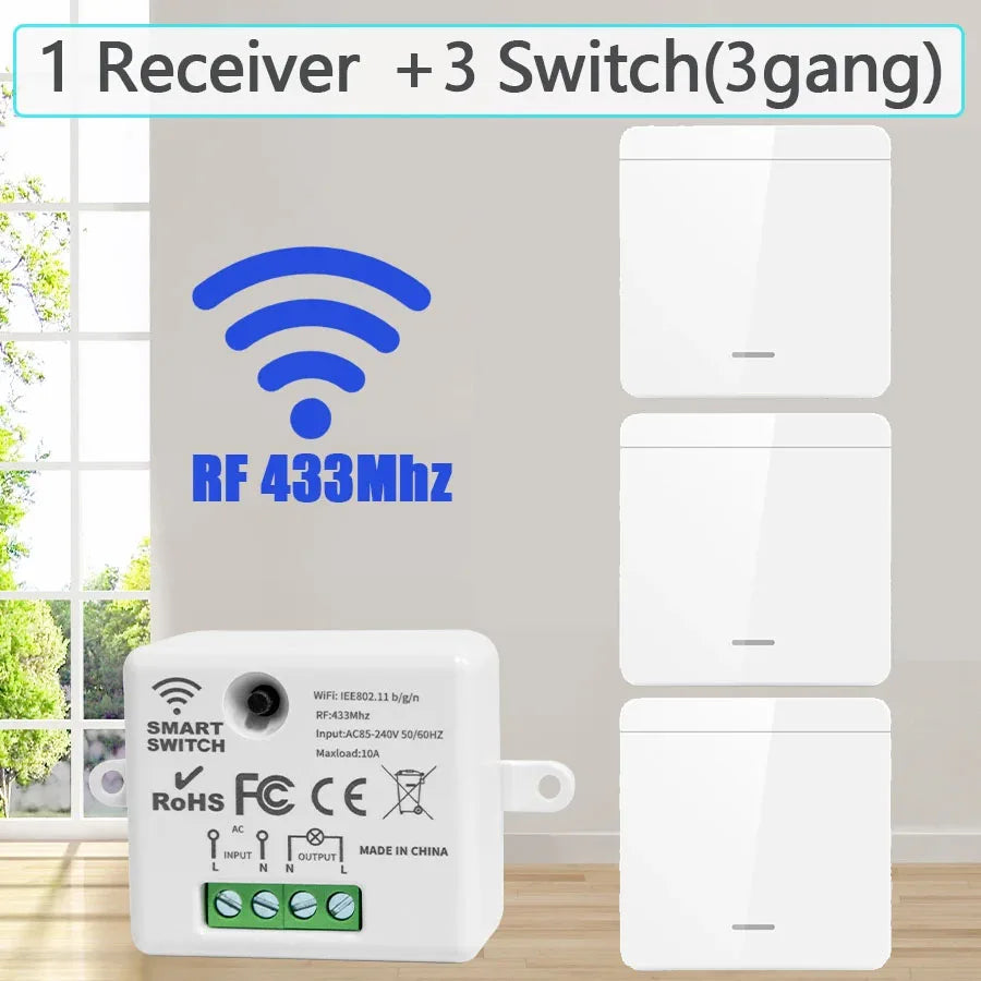 86 Wireless Smart RF 433Mhz 100-220V Wall Panel with Remote Control Mini Relay Receiver Home Led Light Lamp Switch