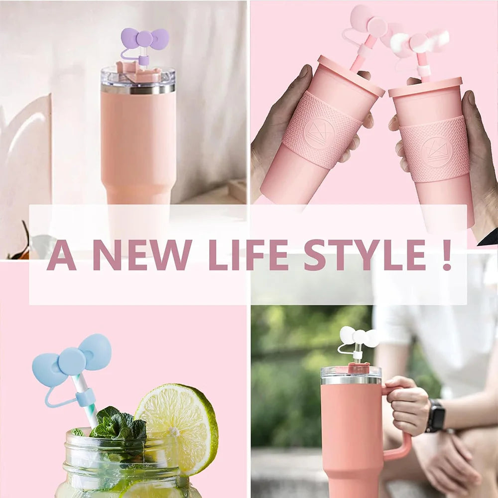 Lovely Bow straw covers cap Toppers For stanley 30&40 02 Tumbler CupReusable Cute silicone straw Tips Lids Protect Covers New