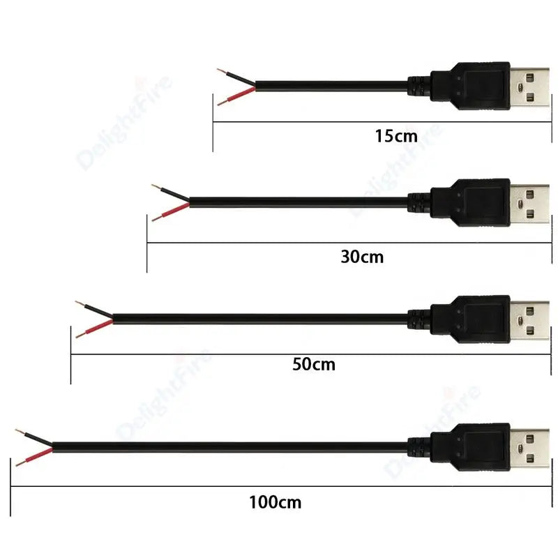 USB A Male 2 Pin Bare Wire USB 5V 3A Pigtail Open End Power Cable for Small Fan USB Equipment Installed Replace Repair DIY Cord