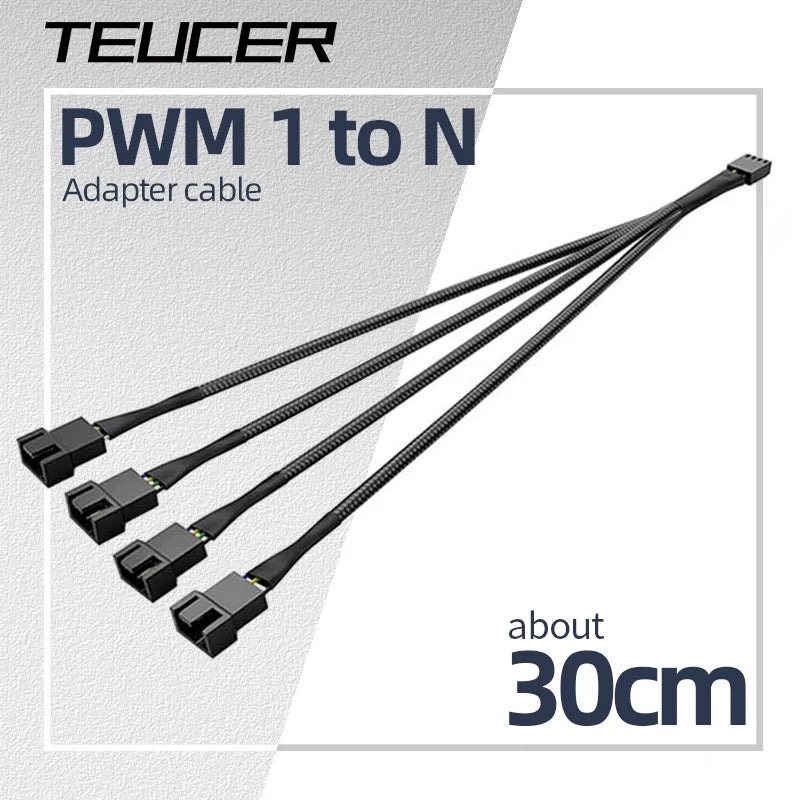 Teucer 12V/4Pin PWM Black/White Adapter Cable 1 to 1/2/3/4 Computer CPU Cooler Fan Splitter PC Chassis Fan Extension Power Cable