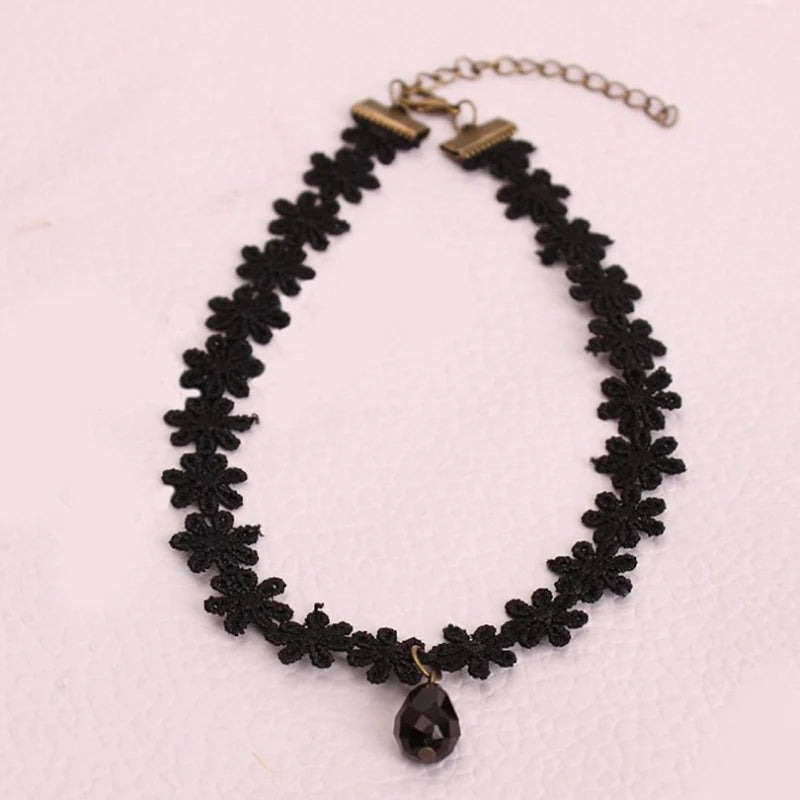 Black Lace Choker For Women Girls Gothic Bowknot Choker With Long Ribbon Lolita Clavicle Chain Necklace Halloween Jewelry Gift