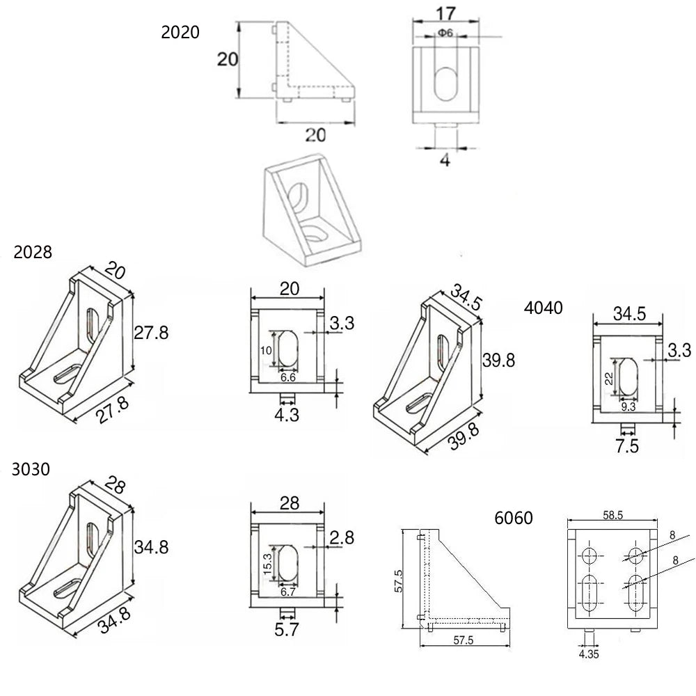 5pcs/10PCS 2020 3030 Corner Bracket Fitting Black Angle Aluminum Connector 3060 4040 4080 for Industrial Aluminum Profile