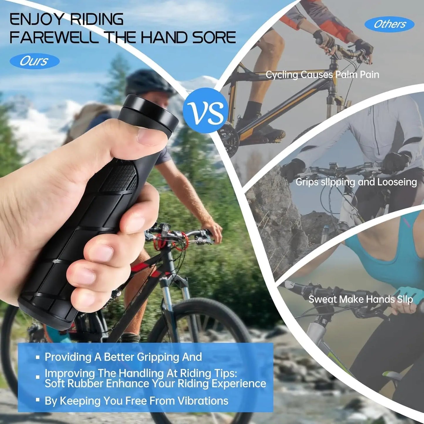 Eco-Friendly Rubber Ergonomic Bicycle Grips with R/L Direction Marks& Allen Wrench, Anti-Slip Shock-Absorbing Comfortable Grips