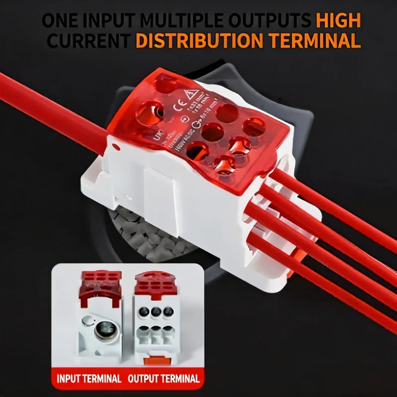 UKK Din Rail Terminal Block Power Distribution Box 80A‑400A One In Multiple Out Electrical Wire Connector Junction Box for Circu