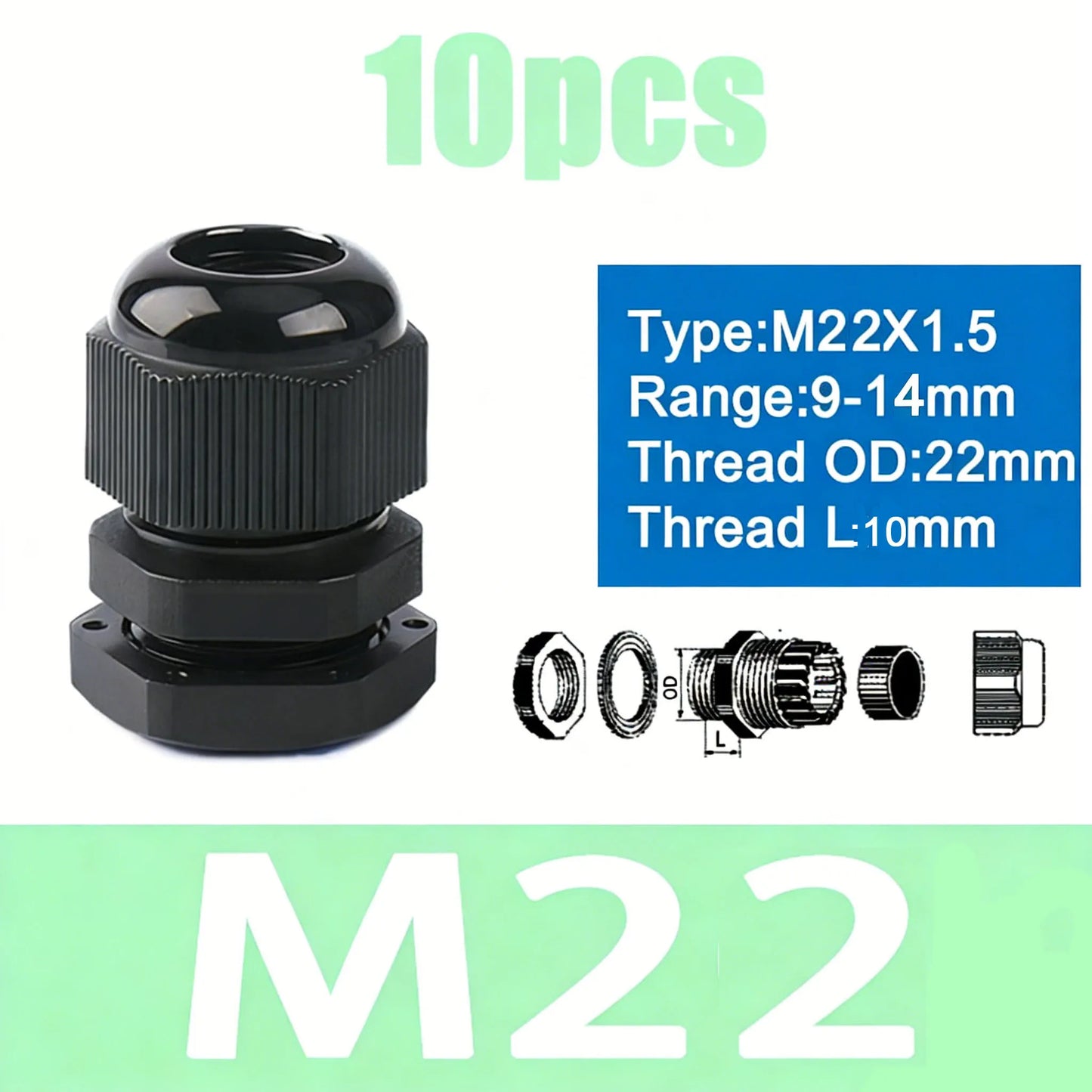 Cable Gland M8 M10 M12 M16 M20 PG7 PG9 PG11 PG16 Waterproof Cable Glands Plastic Nylon Cable Connector IP68 for Electrica Wire