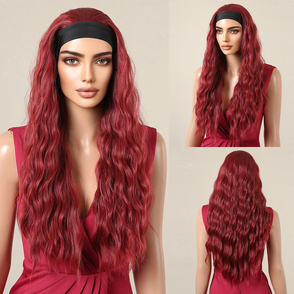 GEMMA Ash Brown Headband Synthetic Wigs Long Natural Wavy Headband Hair Wigs for Women Cosplay Daily Heat Resistant Fake Hair