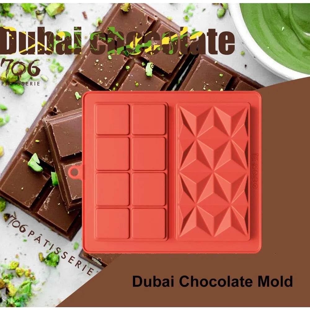 1Pcs Dubai Chocolate Mold Bar Pistachio Chocolate Bar Silicone Thick Mold for Filling Bars, Large Candy Bar Mold for Filling