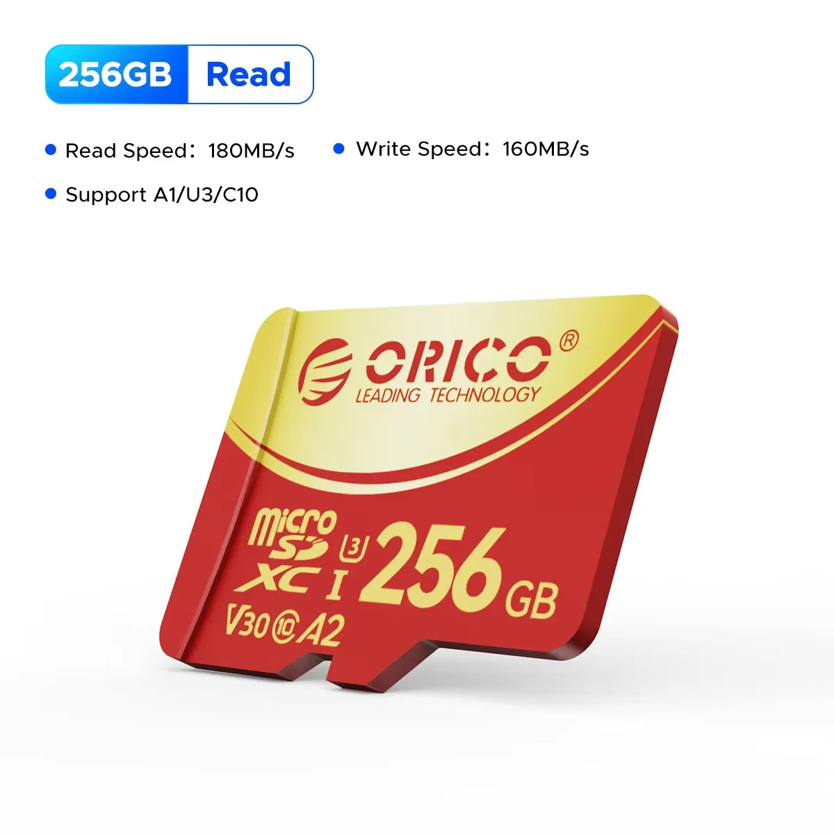 ORICO V3 256GB microSDXC UHS-I Memory Card, 180MB/s Read 160MB/s, 4K UHD Recoding, U3, Class10, V30, A2, Micro SD for Drone