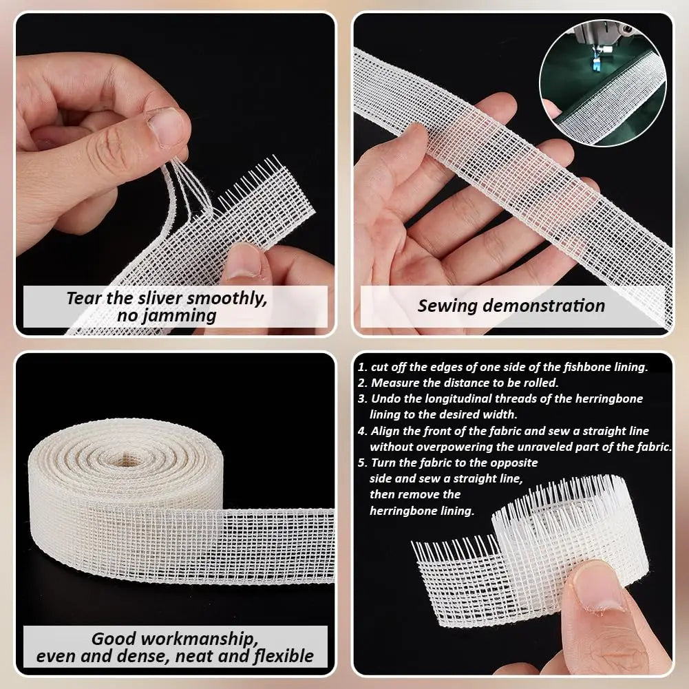 Fishbone Hem Tape for Sewing, Chiffon Thin Fabrics, Polyester Frills Hem Sewing Guide Tape Wide Corset DIY Handmade Craft Cloth