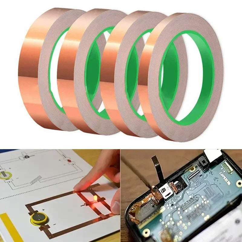 Double-Sided Copper Tape Conductive Copper foil tape for Stained Glass Conductive Tape for Guitar EMI Shielding Crafts