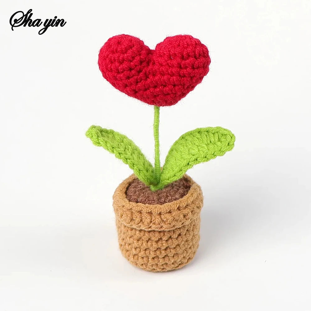 1PC Positive Energy Heart Flower Hand-woven Dolls Home Room Decor Hug Pocket Knitting Doll Positive Card Desktop Ornament Gifts