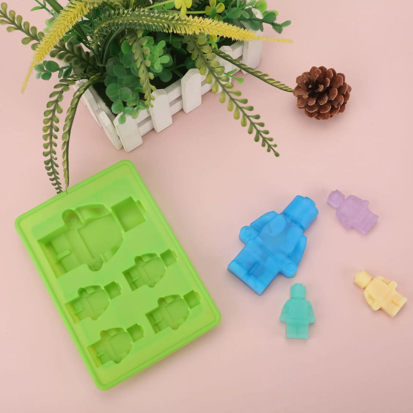 1/6PCS Block Silicone Mold Building Brick Robot Chocolate Jelly Ice Cube Tray Cake Decoration Cupcake Topper Kids Birthday Party