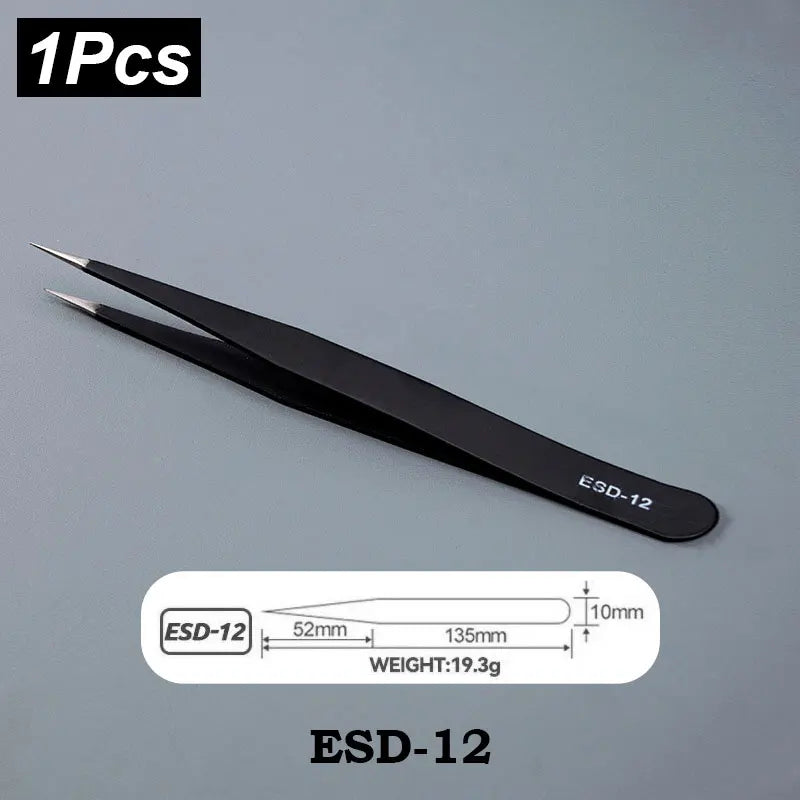 ESD Stainless Steel Tweezers 6Pcs Set Precision Maintenance Industrial Repair Curved Tool Home Working Model Making Hand Tool