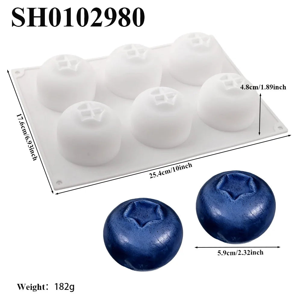 6 Cavity Blueberry Mousse Cake Mold Heat Resistant Flexible Fruit Shaped Dessert Mold Food Grade Silicone BPA Free