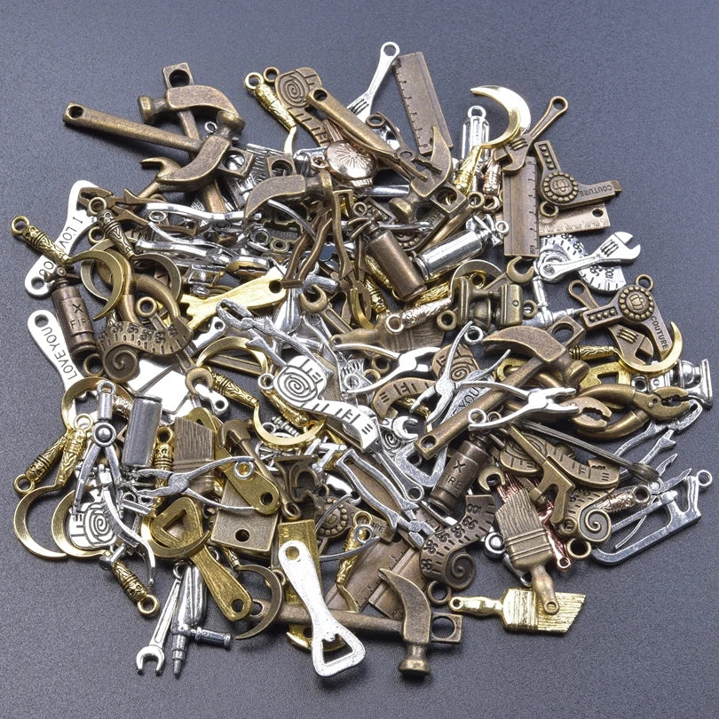 20PCS Steampunk Charm Alloy Tools Mixed Antique Bronze Spanner,Ruler,Hammer Pendants DIY Craft Jewelry Making Supplies Accessory