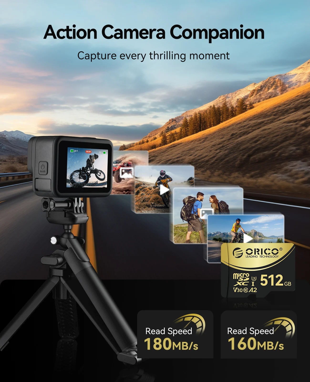 ORICO V3 256GB microSDXC UHS-I Memory Card, 180MB/s Read 160MB/s, 4K UHD Recoding, U3, Class10, V30, A2, Micro SD for Drone