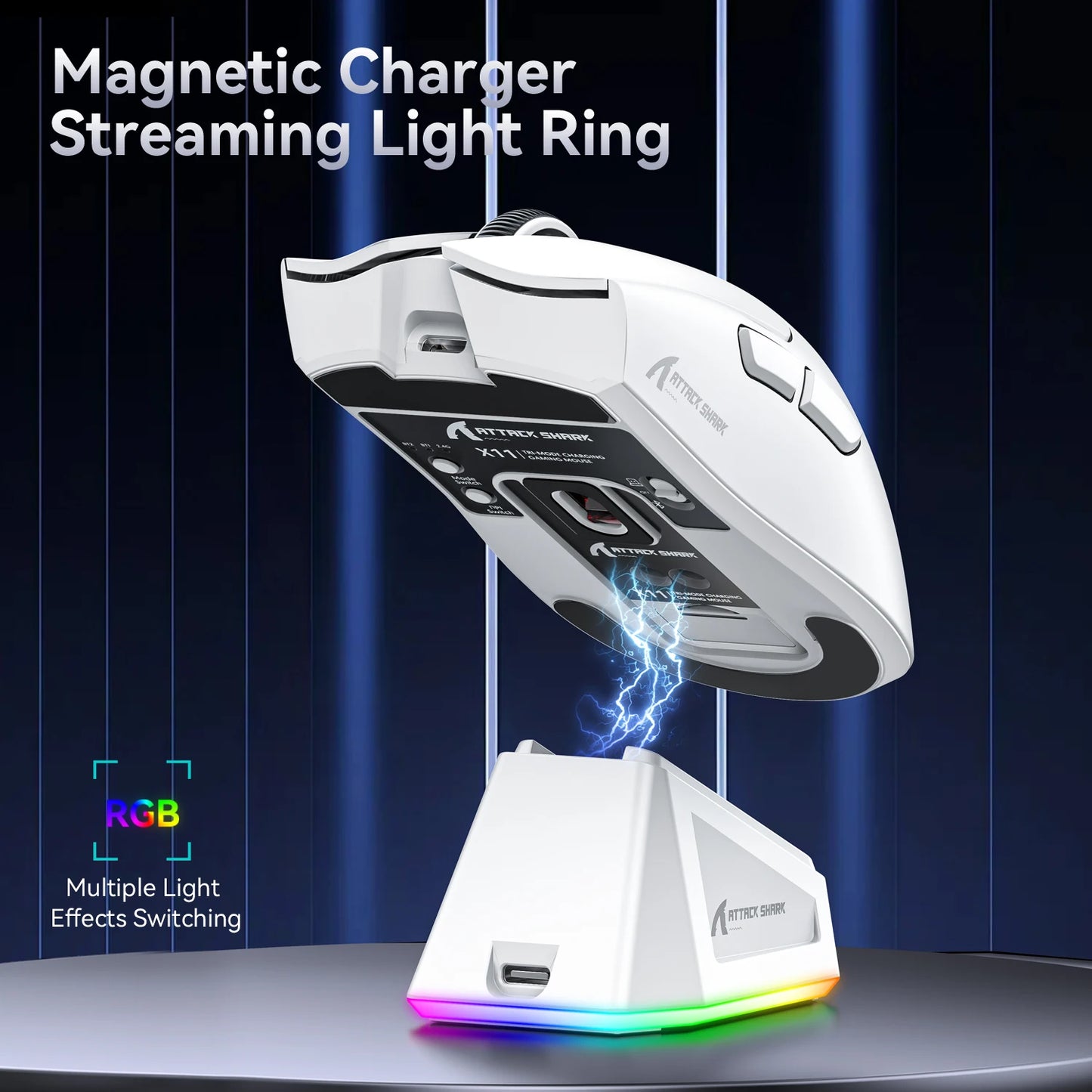 Attack Shark X11 Gaming Mouse,Tri-Mode Connection, PixArt PAW3311, Touch Magnetic Charging Base, Wireless Mouse