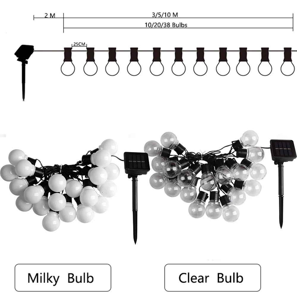 5/7/12M LED Globe Solar Fairy String Lights Bulb Christmas Garland Street Wedding Lamps Outdoor For Party Holiday Garden Patio