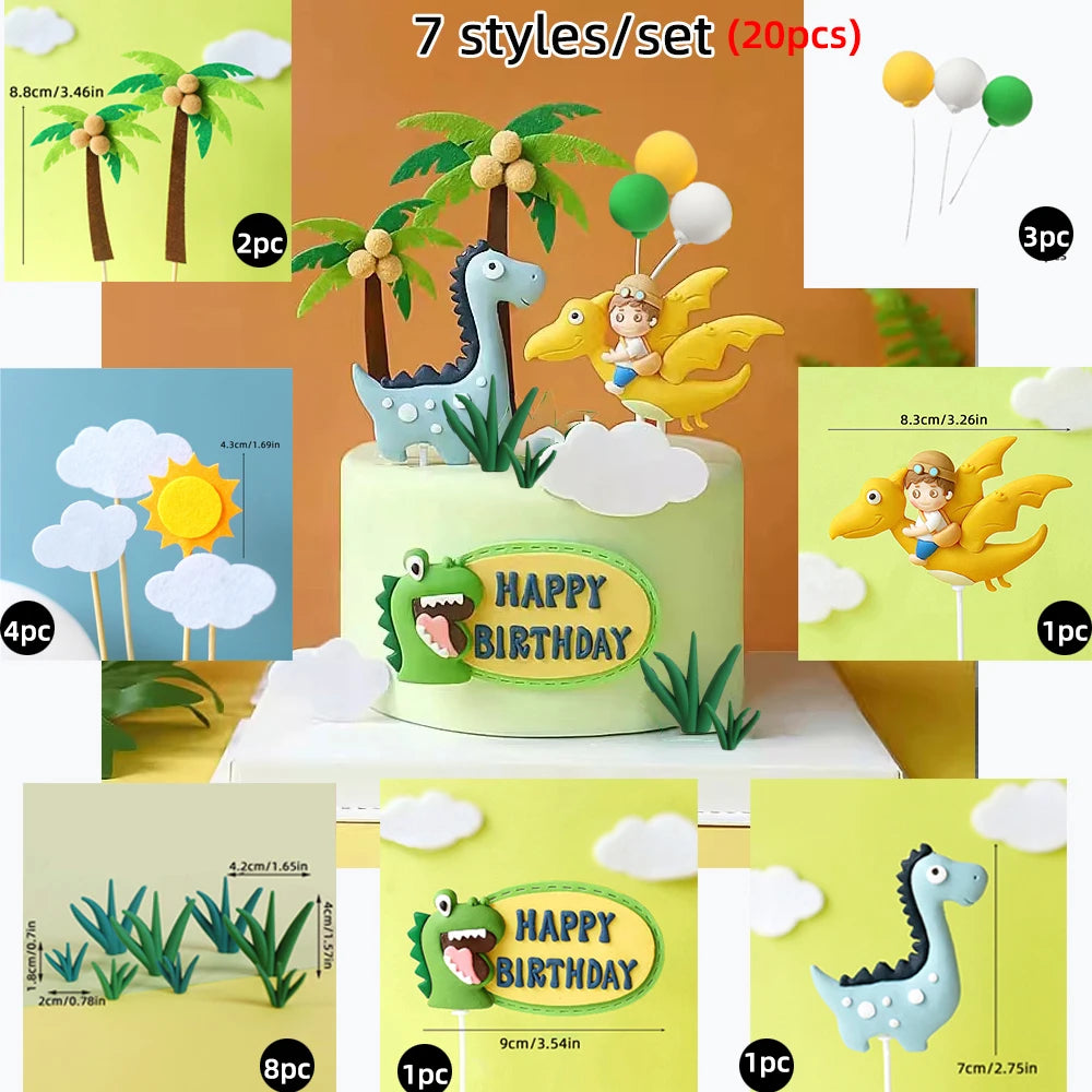 Jurassic Dinosaur Cake Topper Tyrannosaurus Rex Triceratops Pterosaur for Kids Happy Birthday Party Decoration Baby Shower Decor