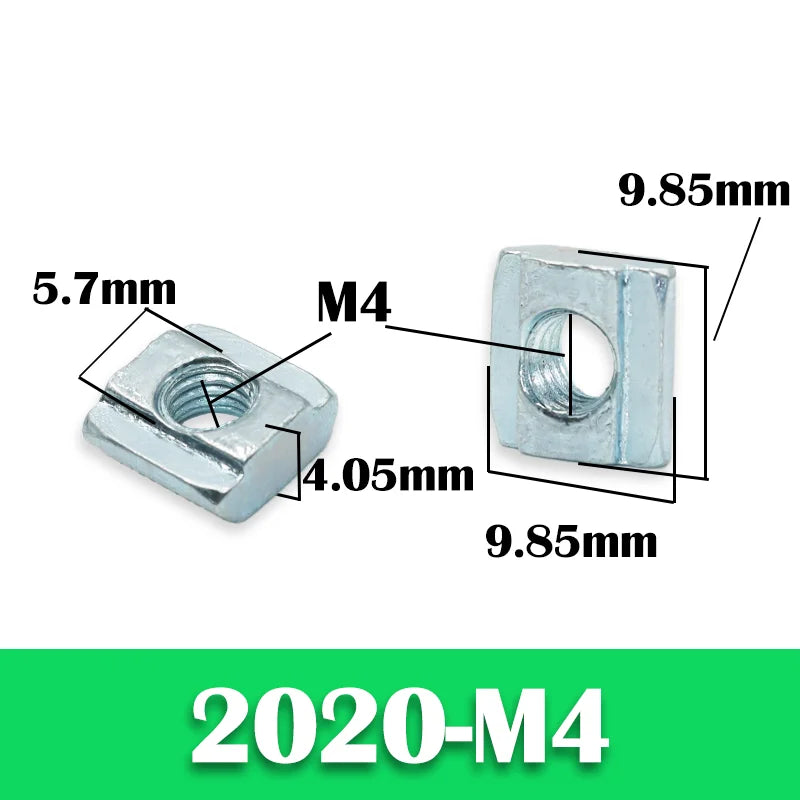 200p/set 2020 M3 M4 M5 T Slide Nut Galvanized T-Slot Sliding Nut in Connection 20 Series Aluminum Extrusion Profile Square Nut
