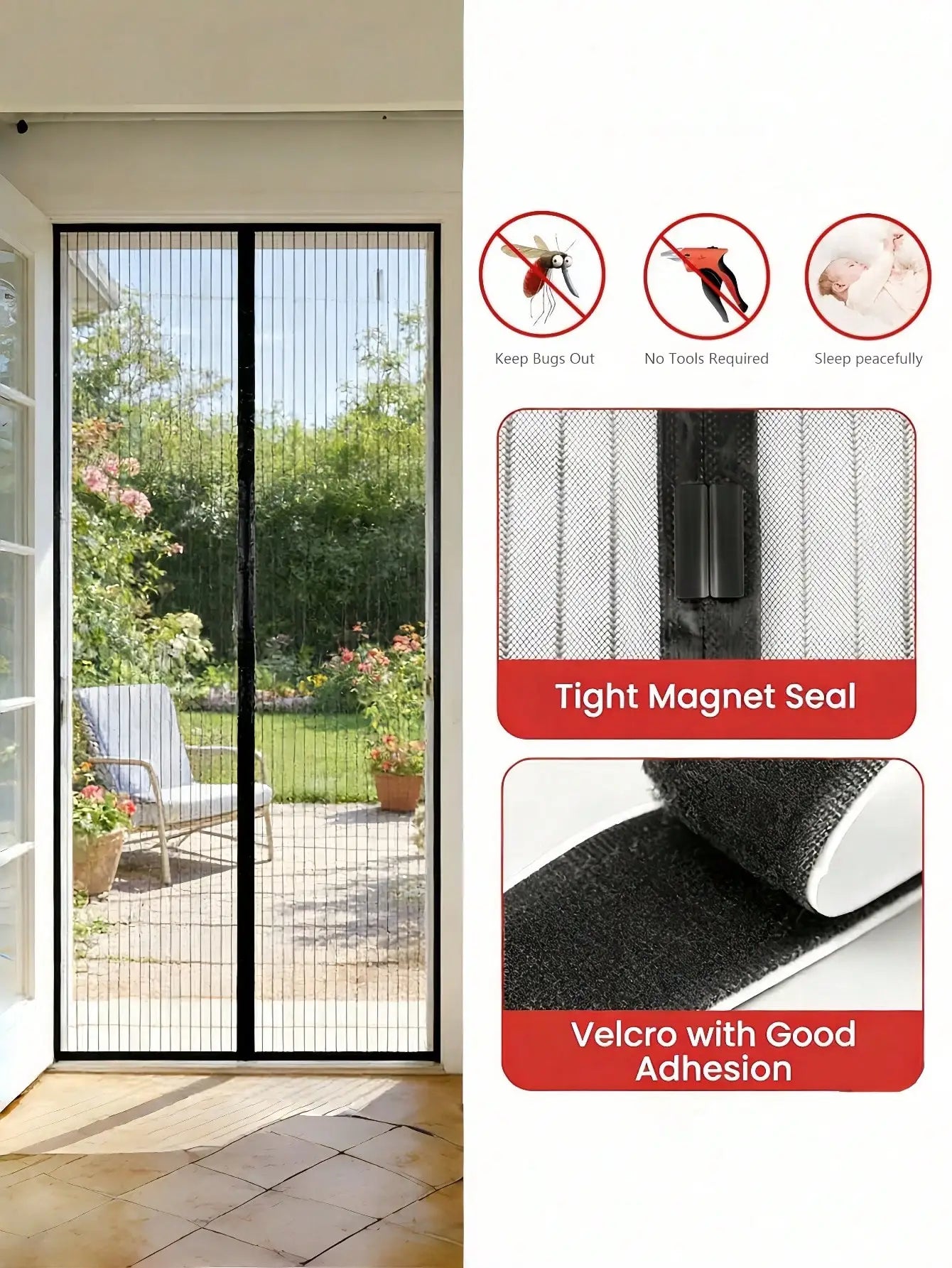 Summer Breathable Magnetic Mosquito Screen Door, Black Polyester Fiber Automatic Sealing Hands-Free Mosquito Net Curtain, Strong Magnetic Suction Design, Suitable For Balcony And Living Room.