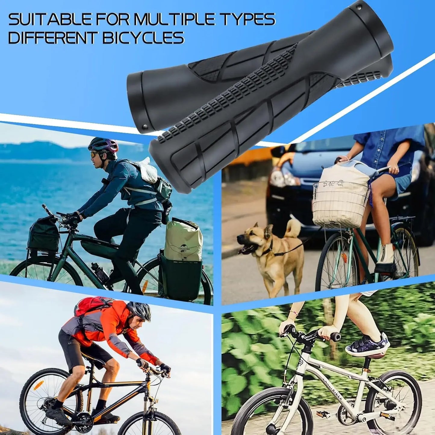 Eco-Friendly Rubber Ergonomic Bicycle Grips with R/L Direction Marks& Allen Wrench, Anti-Slip Shock-Absorbing Comfortable Grips