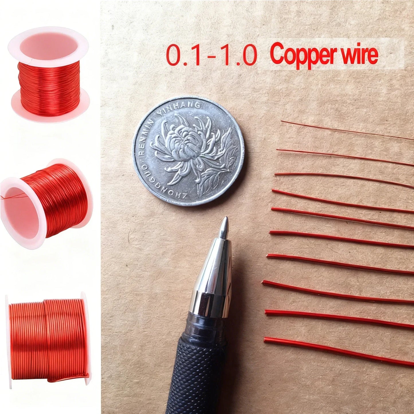 1-5 Rolls Fine Enameled Coppers Wire 0.1-1.0mm, Red Magnet Wire for Precision Coils, Jewelry Beads, DIY Electronics