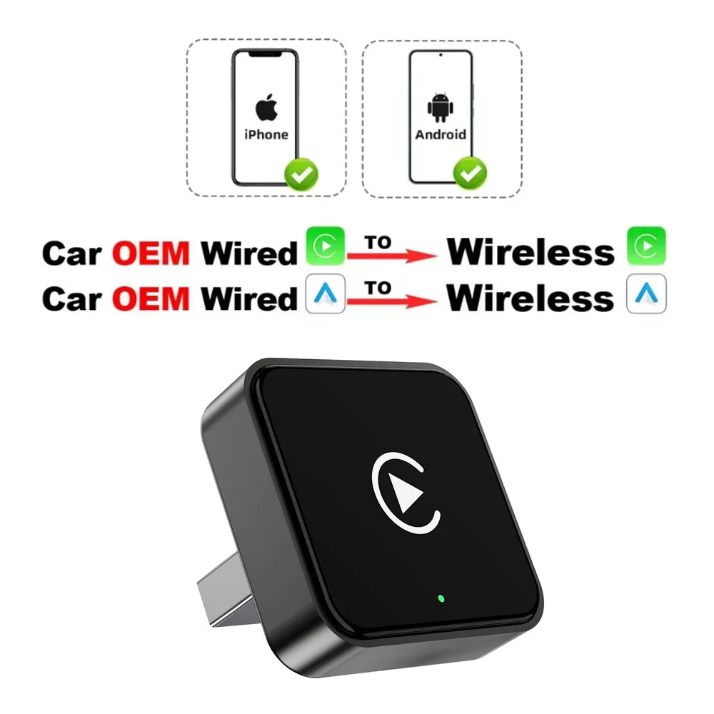Mini 2 In 1 CarPlay Wireless Adapter, Universal Android Auto Dongle for Car Entertainment System, Portable Lightweight Durable M
