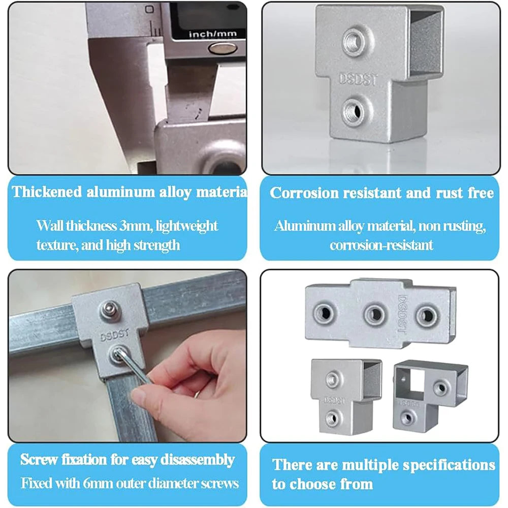 20/25/30mm Square Tube Connectors Galvanized Aluminum Alloy Square Tube Connector Tee Fasteners Square Steel Fixed Clips