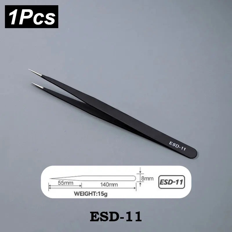 ESD Stainless Steel Tweezers 6Pcs Set Precision Maintenance Industrial Repair Curved Tool Home Working Model Making Hand Tool