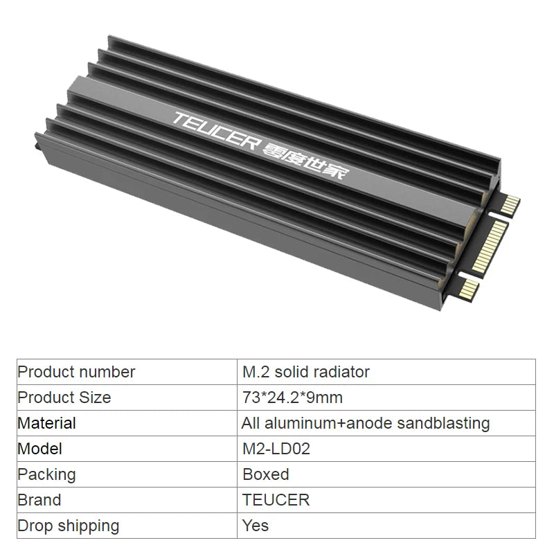 TEUCER M.2 SSD NVMe Heat Sink M2 2280 Solid State Hard Disk Aluminum Heatsink Gasket with Silicone Thermal Pad PC Accessories