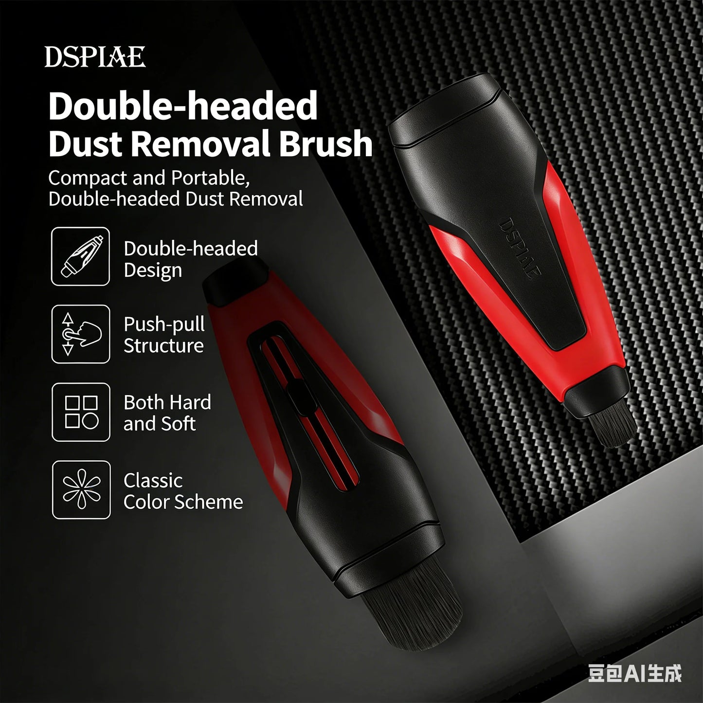 DSPIAE double-headed dust removal brush PT-RDB model tool hand-made dust cleaning brush soft and hard head nylon brush