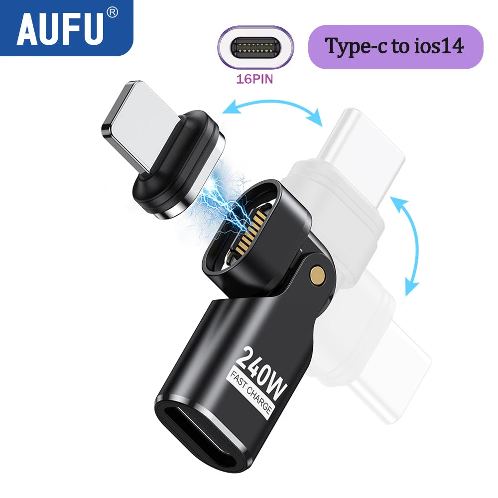 AUFU 240W Type C Adapter 16Pin USB-C to Type-C Fast Charging Cable Magnetic USB C Female Converter for Macbook iPhone 16 15 Xiao