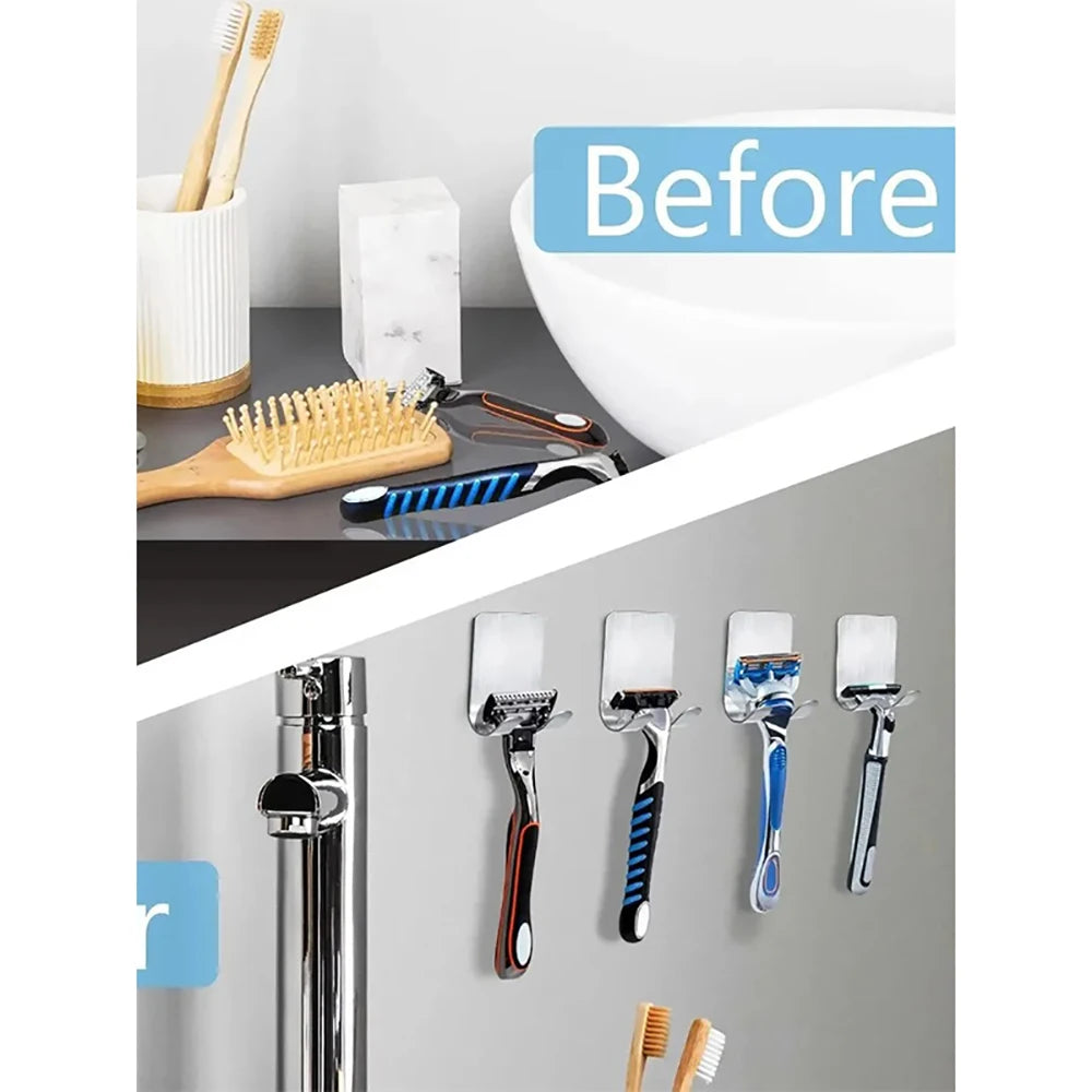 2pcs 304 Stainless Steel Hook Bathroom Razor Holder Shelf Shaving Razor Storage Rack Waterproof Men Shaving Shaver Razor Stand