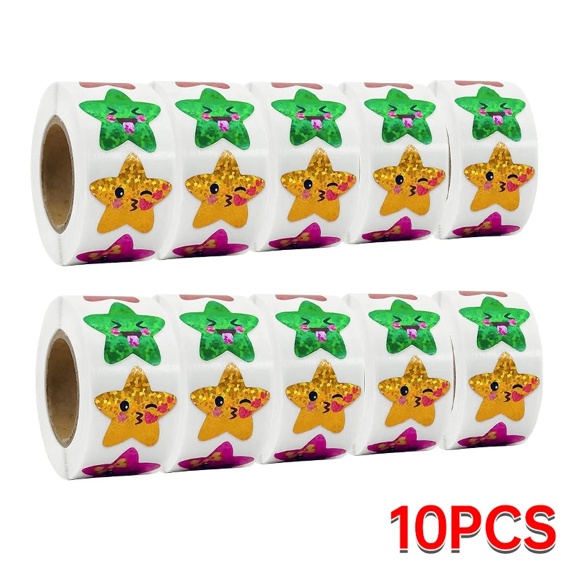 500/1000PCs Colorful Star Adhesive Stickers Kawaii Animal Scrapbook Reward Sticker Roll Labels for Kids Gift DIY Art Supplies