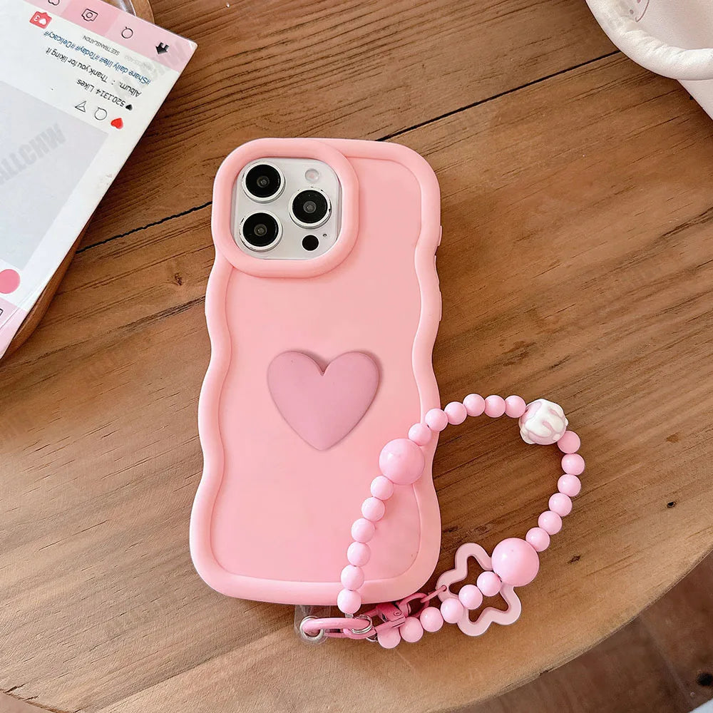 3D Love Heart Wave Border Soft Case For iPhone 16 15 14 Plus 13 12 11 Pro Max X XR XS MAX 6S 6 7 8 Plus SE2 SE3 SE 2020 Cover