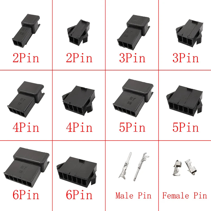 Black JST SM 2.54mm Pitch Connector 2/3/4/5/6/7/8 Pin Male Female Plug Housing Wire Connectors Plastic Shell Crimp Pin Terminal