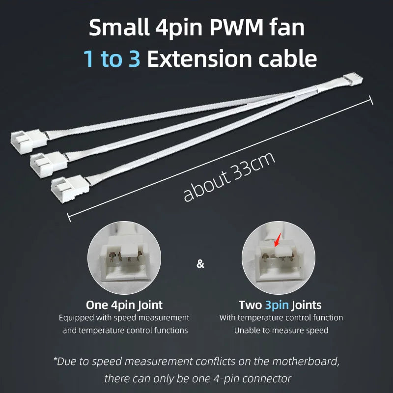 Teucer 12V/4Pin PWM Black/White Adapter Cable 1 to 1/2/3/4 Computer CPU Cooler Fan Splitter PC Chassis Fan Extension Power Cable