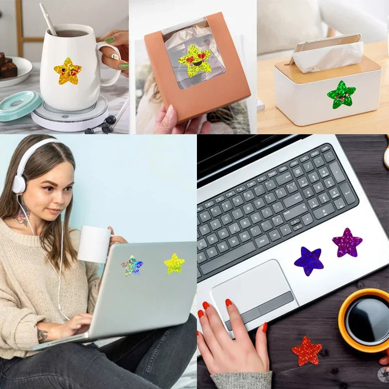 500/1000PCs Colorful Star Adhesive Stickers Kawaii Animal Scrapbook Reward Sticker Roll Labels for Kids Gift DIY Art Supplies