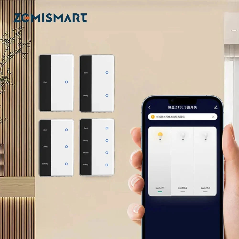 Zigbee Smart DIY Name Switch Work with Tuya US Type Display Screen Touch Wall Light Switch Supports Home Assistant via Z2M ZHA