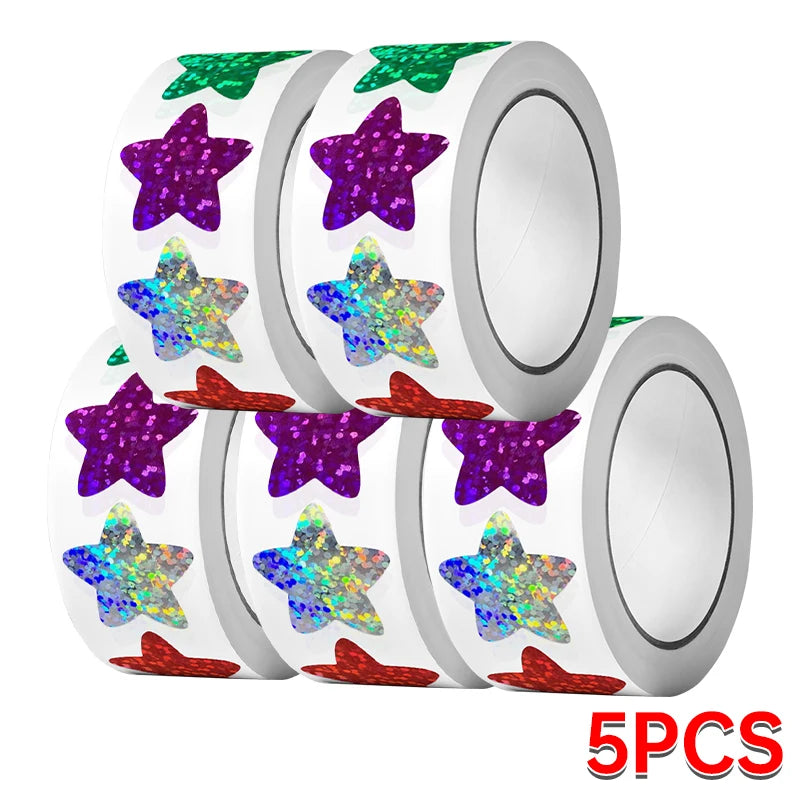 500/1000PCs Colorful Star Adhesive Stickers Kawaii Animal Scrapbook Reward Sticker Roll Labels for Kids Gift DIY Art Supplies