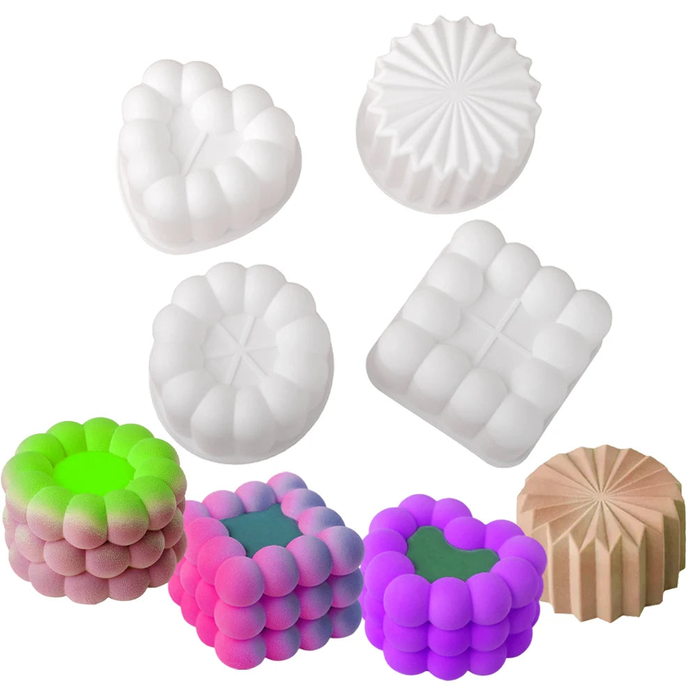 Heart Shaped Cylindrical Square Texture French Mousse Cake Mould Silicone Soap Mold Jelly Pudding Dessert Tools Kitchen Bakeware
