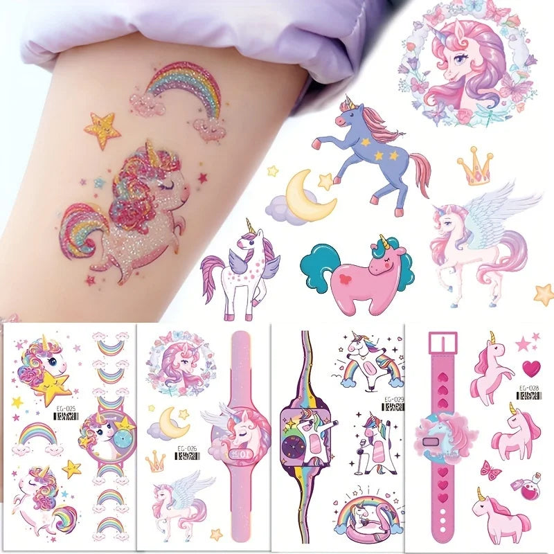 Wholesale 12 Sheets Temporary for Girls, Glitter Birthday Unicorn Tattoos Favors,Rainbow Unicorn Party Decor Supplies