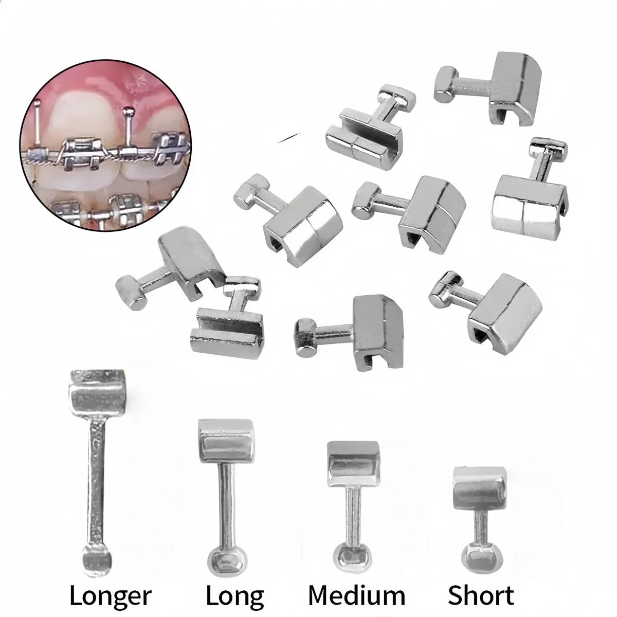 10Pcs/Pack Dental Crimpable Hooks Cross Tube Long Short Right/Left Stainless Steel Multi-function Durable Easy Use Ortho Tools