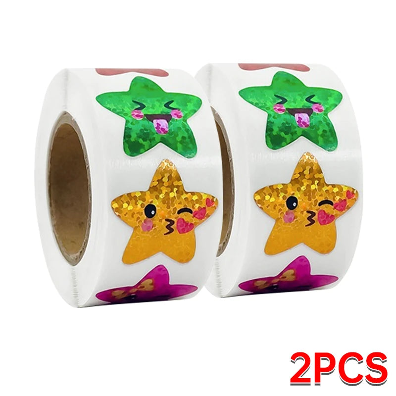500/1000PCs Colorful Star Adhesive Stickers Kawaii Animal Scrapbook Reward Sticker Roll Labels for Kids Gift DIY Art Supplies