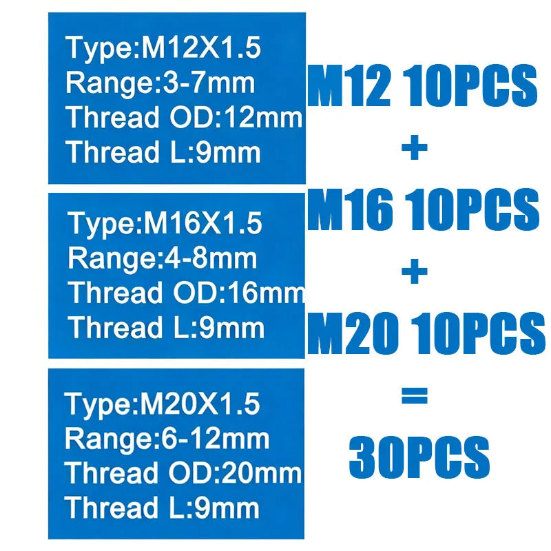 Cable Gland M8 M10 M12 M16 M20 PG7 PG9 PG11 PG16 Waterproof Cable Glands Plastic Nylon Cable Connector IP68 for Electrica Wire